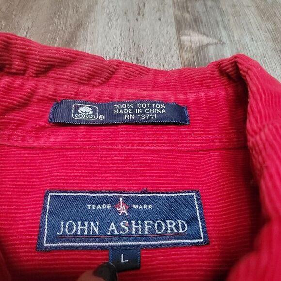 Vtg Corduroy Shirt Long Sleeve Button Up 80s 90s Cotton Red L Boxy Fit - Picture 4 of 6